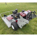 Grazer Brush Mower 24 HP Kawasaki in gray and burgundy, angled view with large wheels and controls.