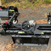 HD Soil Conditioner by Prime Attachments, black, front view with hoses and adjustable blade.