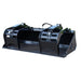 Heavy Duty Grapple Bucket Attachment by Prime Attachments, black, angled view, features rugged claws and hydraulic connections.