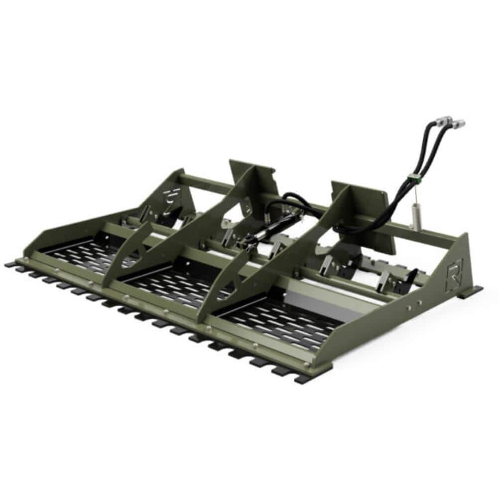 Heavy Duty Land Leveler 6-8 Ft by Roadrunner Equipment, angled view, green with adjustable blades.