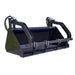 High Capacity Grapple Bucket by Prime Attachments, black, front view with dual hydraulic arms.