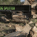 Inverted Log Splitter for Skid Steer by Prime Attachments, black with green lettering, angled view.