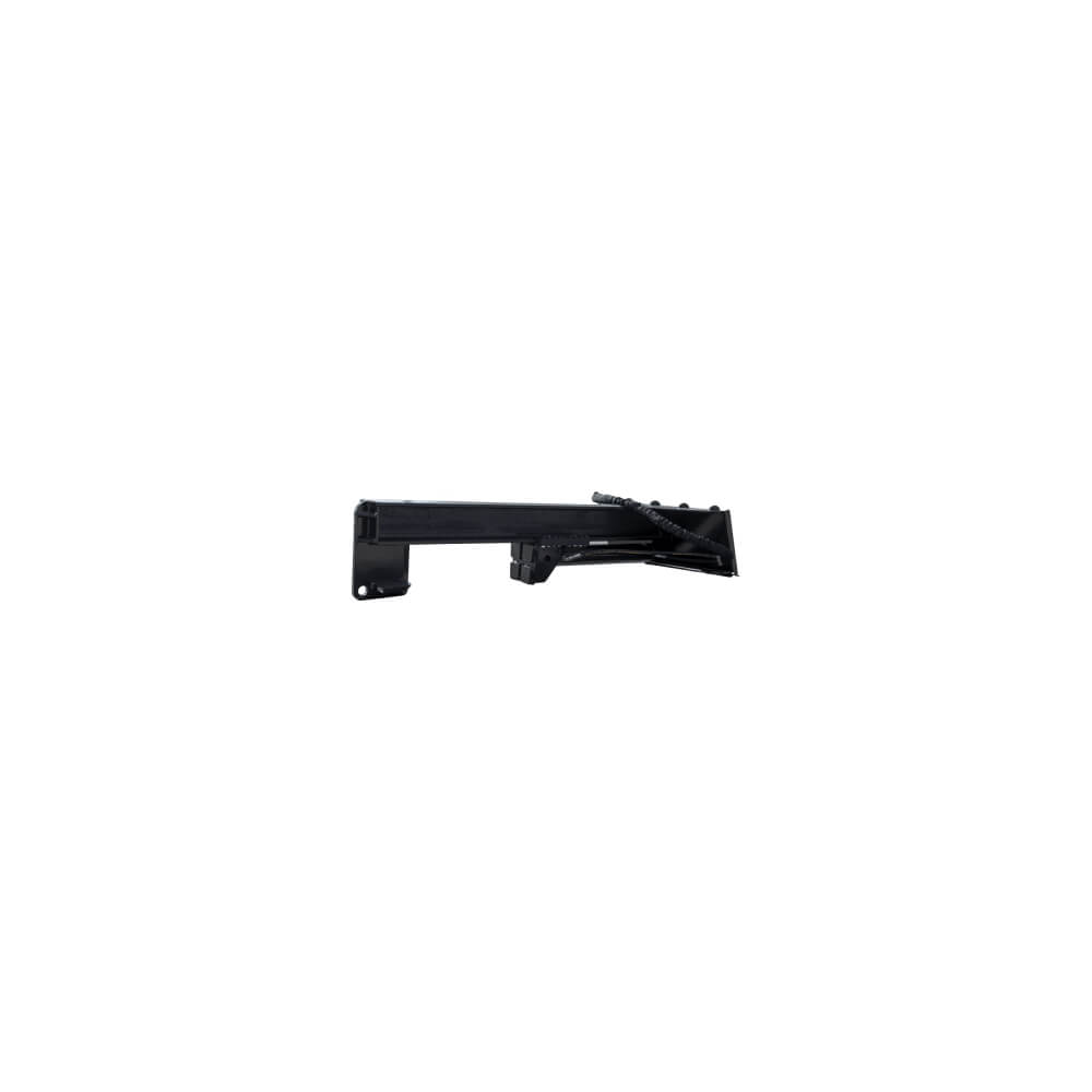 Inverted Log Splitter for Skid Steer by Prime Attachments, black, side view with hydraulic features.