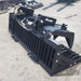 Rock and Brush Grapple by Glacier Attachments, black, angled view, with hydraulic hoses and teeth.