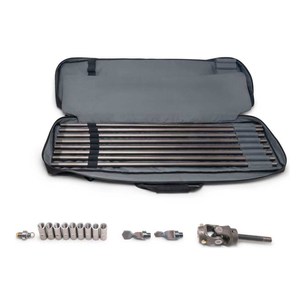 SiBore SB215e Battery Powered Micro Bore Drill Machine components in a gray carrying case.