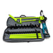 SiBore SB216e Battery Powered Bore Drill Machine with green and black components, includes accessories in carrying case.