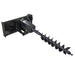 Prime Attachments Skid Steer Auger Drive angled view, black with auger drill bit and motor.