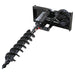 Prime Attachments skid steer auger drive, black with spiral drill bit and hydraulic connections.