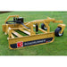 Skid Steer Grader Attachment by Roadrunner, yellow with hydraulic features and wheels.