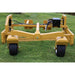 Skid Steer Grader Attachment by Roadrunner Equipment, yellow with hydraulic components and durable wheels.