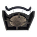 Prime Attachments Skid Steer Mower Attachment top view, black with metal cutting blades and handle.