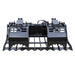 Prime Attachments Skid Steer Root Grapple top-down view, black with dual claws and robust construction.
