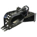 Prime Attachments Skid Steer Stump Bucket Grapple in black, angled view with perforated design.