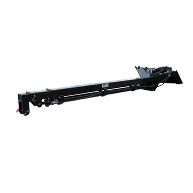 Skid Steer Teleboom by Prime Attachments, black, angled view, durable construction with hydraulic features.