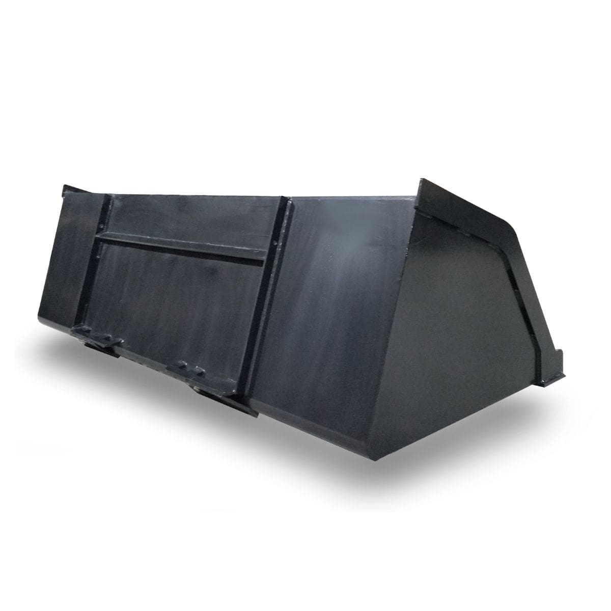 Reinforced skid steer bucket showcasing side reinforcement and wear bars for enhanced durability in tough jobs.