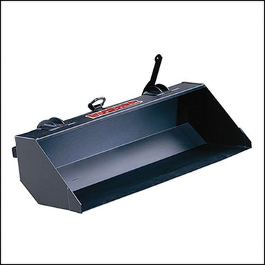 Swisher 15714 44" Universal Dump Bucket, black, angled view with mounting handles.