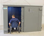 Swisher 20 Person ESP Wheelchair Accessible Storm Shelter, gray, front view, spacious interior for accessibility.