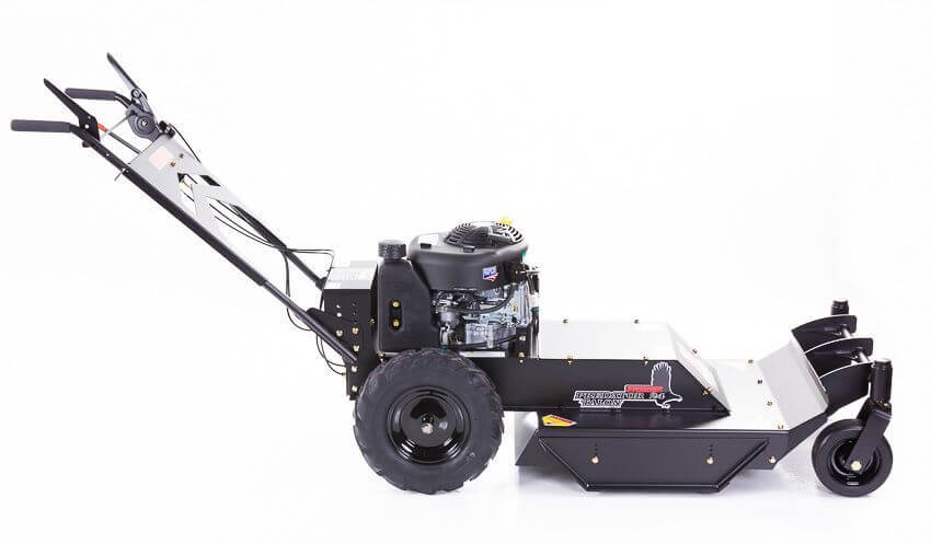 Swisher 24" Walk Behind Rough Cut Mower, black with 11.5HP engine and heavy-duty wheels.