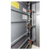 Swisher 25 Person ESP Safety Shelter interior view, featuring gray metal panels and safety mechanisms.