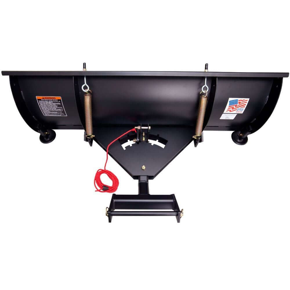 Swisher 2645R 50" ATV plow blade, black with springs and mounting bracket, angled view.