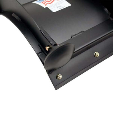 Swisher 2645R 50" ATV plow blade, black, angled view with attachment hardware details.