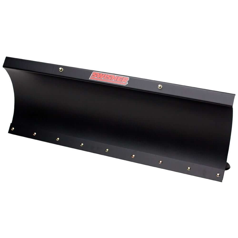 Swisher 2645R 50" ATV plow blade, angled, durable black metal with reinforced edges.