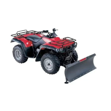 Swisher 2850 62" UTV Plow Blade, angled view, featuring a sturdy black blade and red frame.