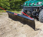 Swisher 2850 62" UTV plow blade, black with red push rods, angled front view.