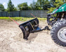 Swisher 2850 62" UTV plow blade, black, angled view with red markers and attachment features.