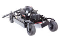 Swisher 44 Commercial Pro Rough Cut Mower, angled view, black with large front wheels and engine.