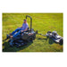 Swisher 44 Finish Cut Mower, black, top view with adjustable seat and wheels.