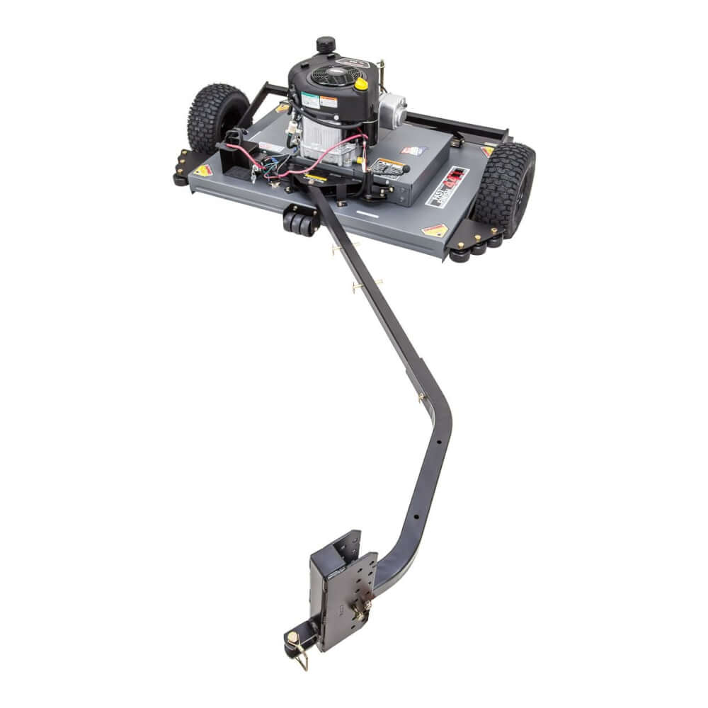 Swisher 44 Finish Cut Mower, 12V, 11.5 HP engine, top view with sturdy wheels and handle.