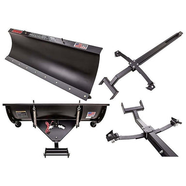 Swisher 50" ATV Commercial Pro Plow Combo, black, angled view with heavy-duty blade and mounting hardware.
