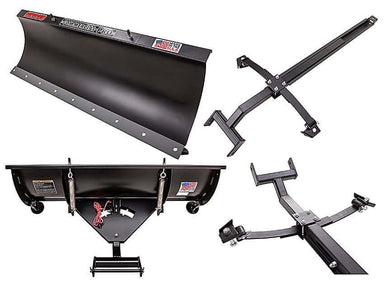 Swisher 50" ATV Commercial Pro Plow Combo, black, angled view with heavy-duty blade and mounting hardware.