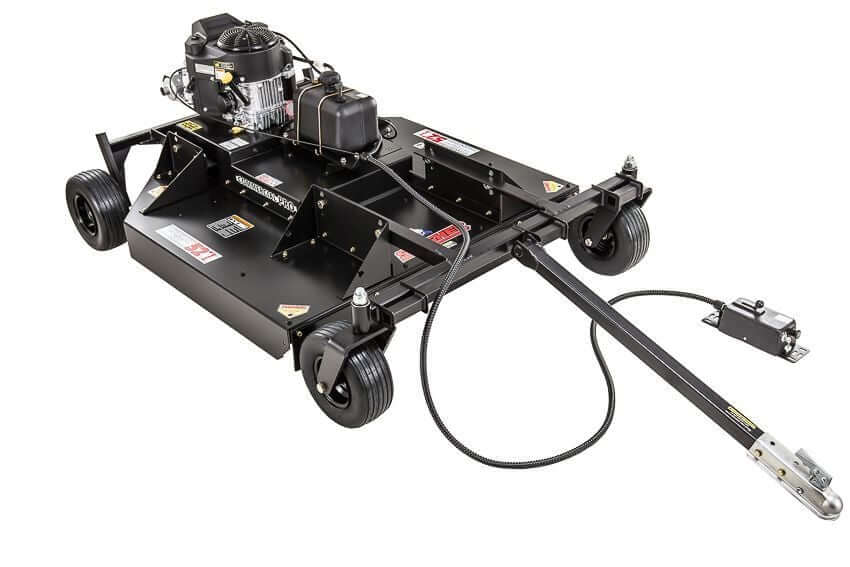 Swisher 52" Rough Cut Mower, 14.5 HP Kawasaki engine, angled view with rugged black design.