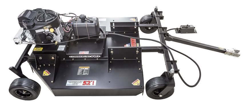 Swisher 52" Rough Cut Mower, black, top-down view with motor and wheels visible.