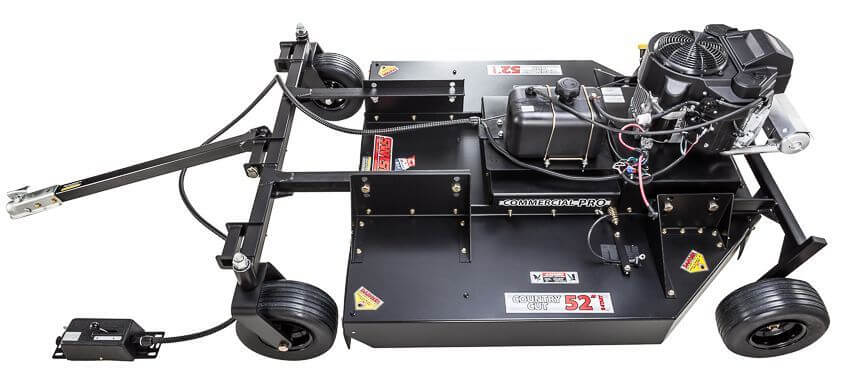 Swisher 52" Rough Cut Mower, black, angled view with engine, wheels, and control handle.