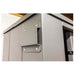 Swisher 6 Person ESP Safety Shelter angled view, grey color with metal hardware details.