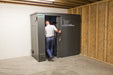 Swisher 6 Person ESP Safety Shelter in gray, front view with dual doors for access.