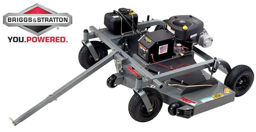 Swisher 60" Trail Mower 12V, gray with large wheels and a powerful Briggs & Stratton engine.