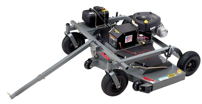 Swisher 60" Trail Mower 12V, gray with wheels and Briggs & Stratton engine.