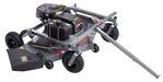 Swisher 60" Trail Mower, gray with 12V engine, wheels, and cutting blade attachment.