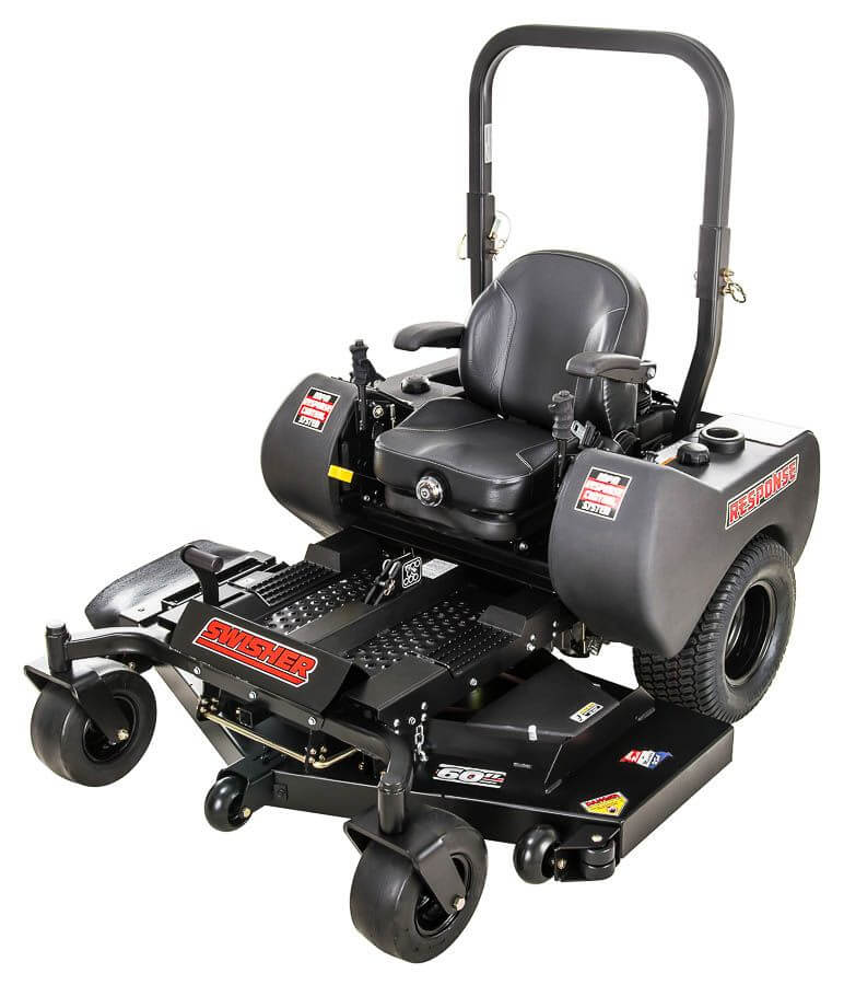 Swisher 60" Zero Turn Mower, black, front view with comfortable seat and steering controls.
