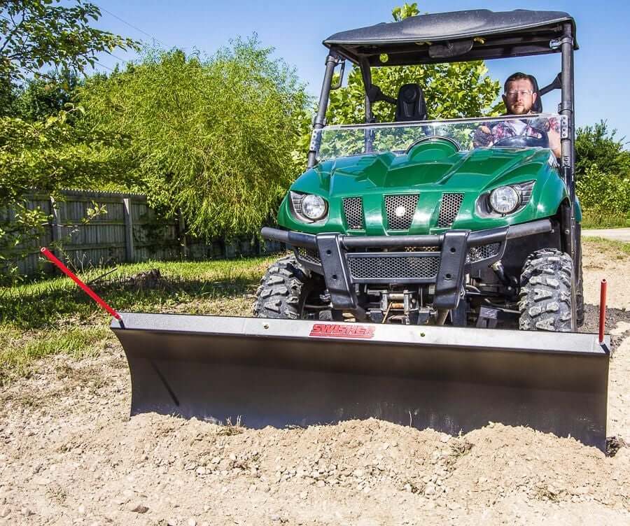 Swisher 62" UTV Commercial Pro Plow Combo front view, green with a black blade and red handles.