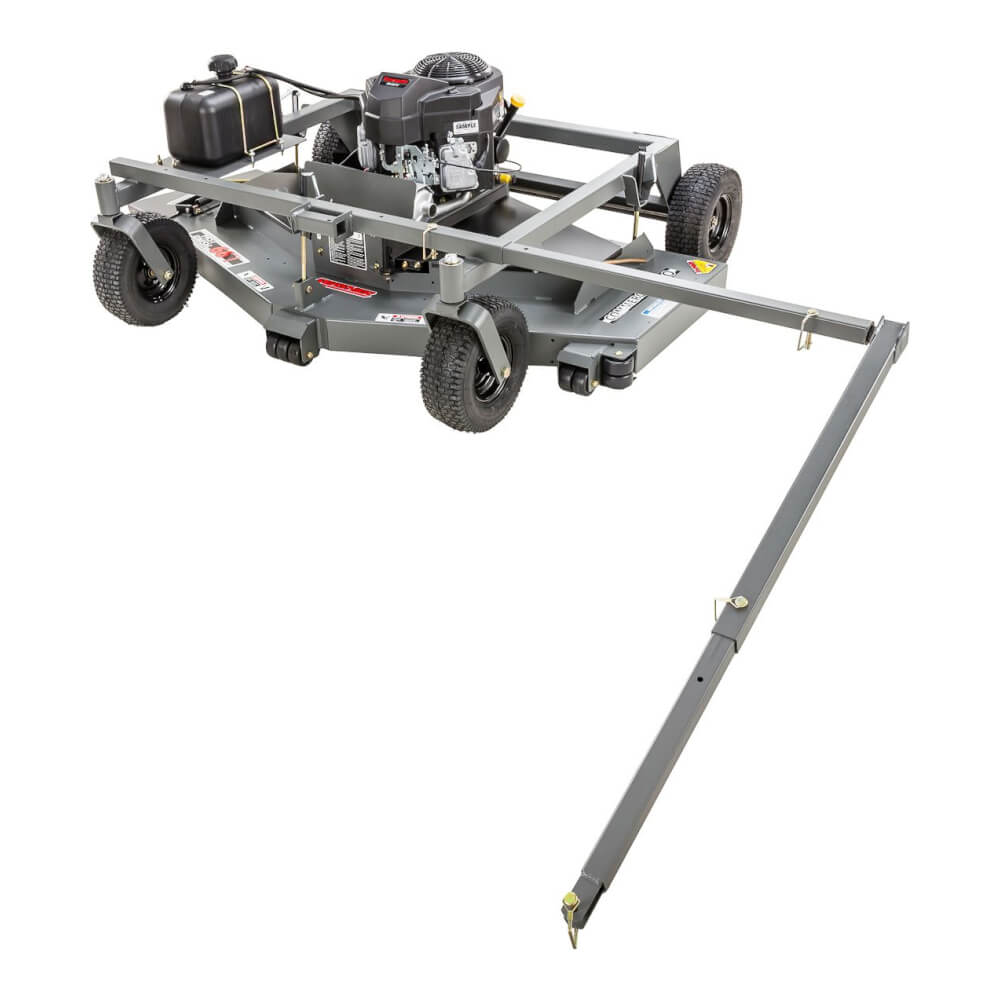 Swisher 66 Commercial Mower, gray with 14.5HP Kawasaki engine, angled view and wheels.
