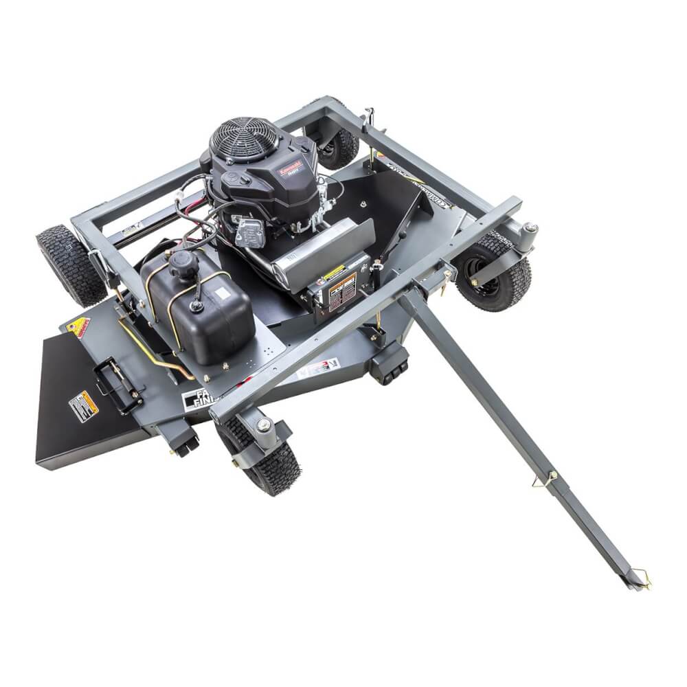 Swisher 66 Commercial Mower 14.5HP Kawasaki, gray with wheels and engine, top-down view.