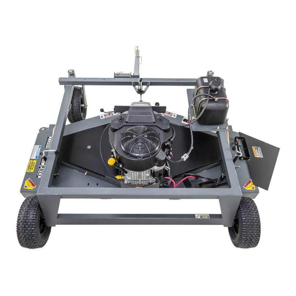 Swisher 66 Commercial Mower, 14.5HP Kawasaki engine, angled view, black with prominent fan and wheels.