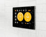 Swisher 66 Zero Turn Mower dashboard, black touchscreen display with orange temperature and flow controls.