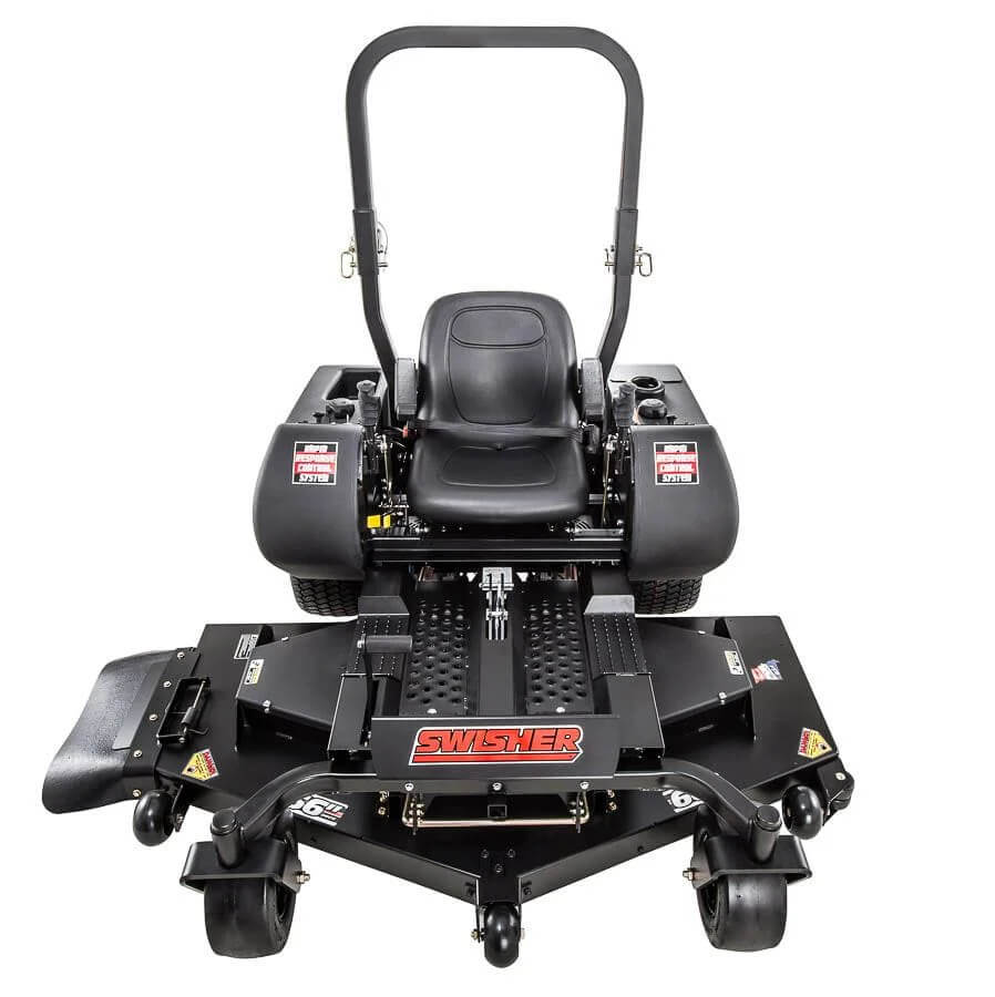 Swisher 66 Zero Turn Mower front view, black with dual handles and comfortable seat.