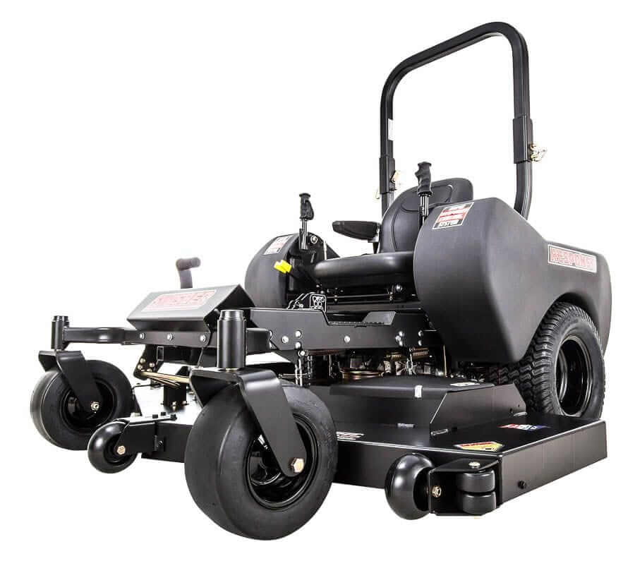Swisher 66 Zero Turn Mower, 24 HP Briggs & Stratton, front view, black with large wheels.